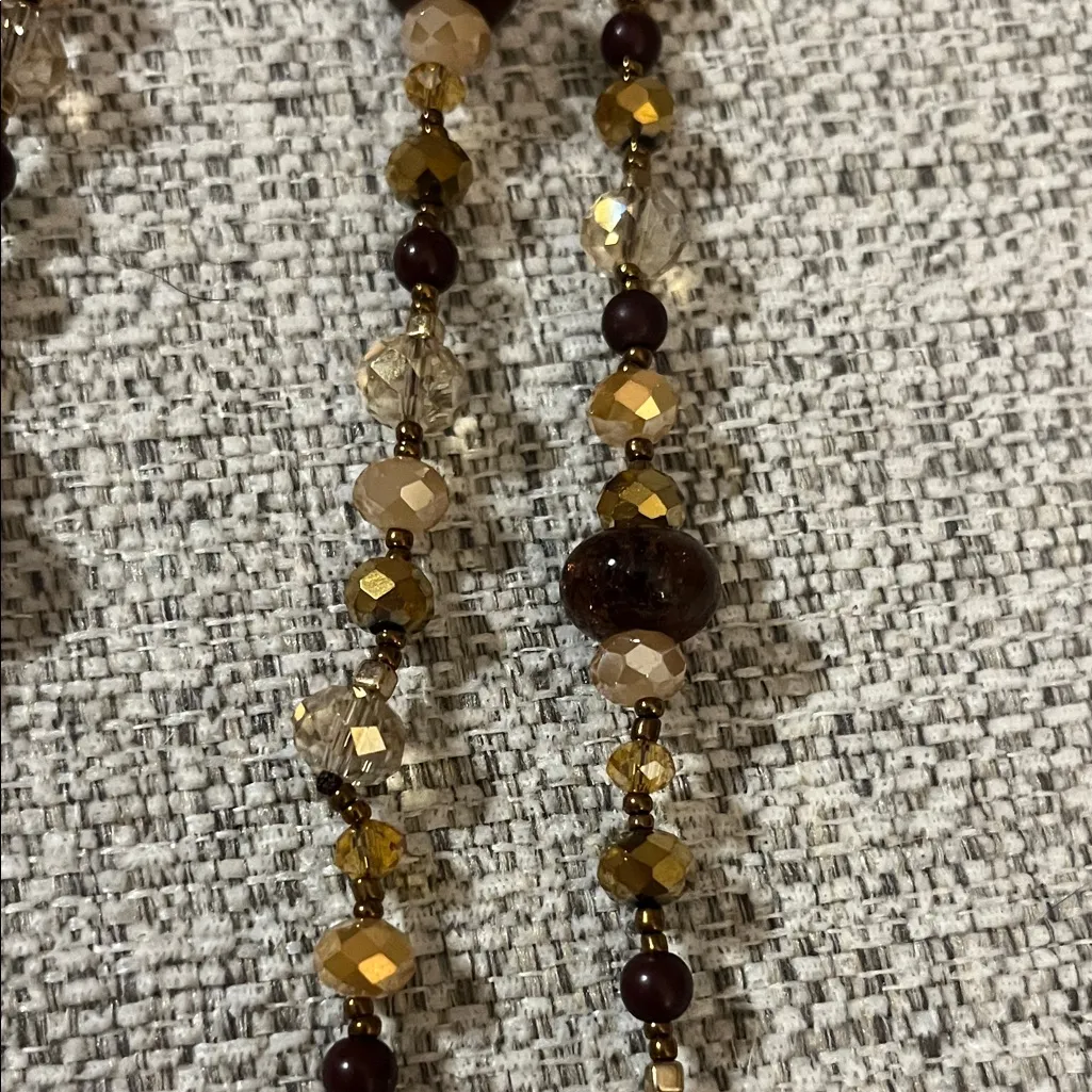 Glass Beaded Necklace in Amber and Brown Tones - Image 4