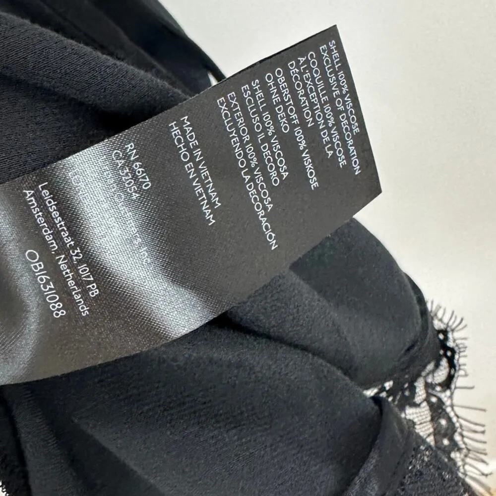 Anthropologie Lace Trimmed Wrap Dress Viscose Satin Long Sleeve Black XS NWT - Image 13