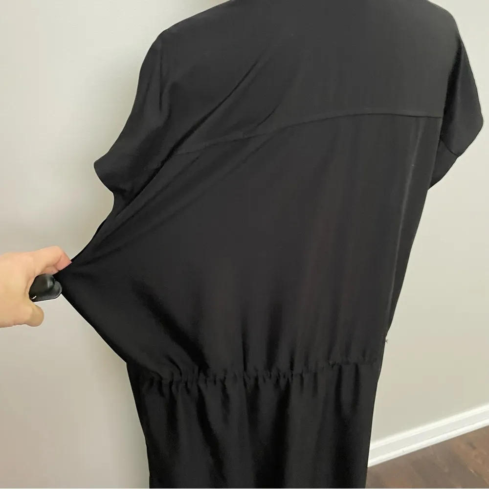 Old Navy Dress Maxi Button Front Drawstring  Waist Flap Pocket Collar Black Tall - Image 7