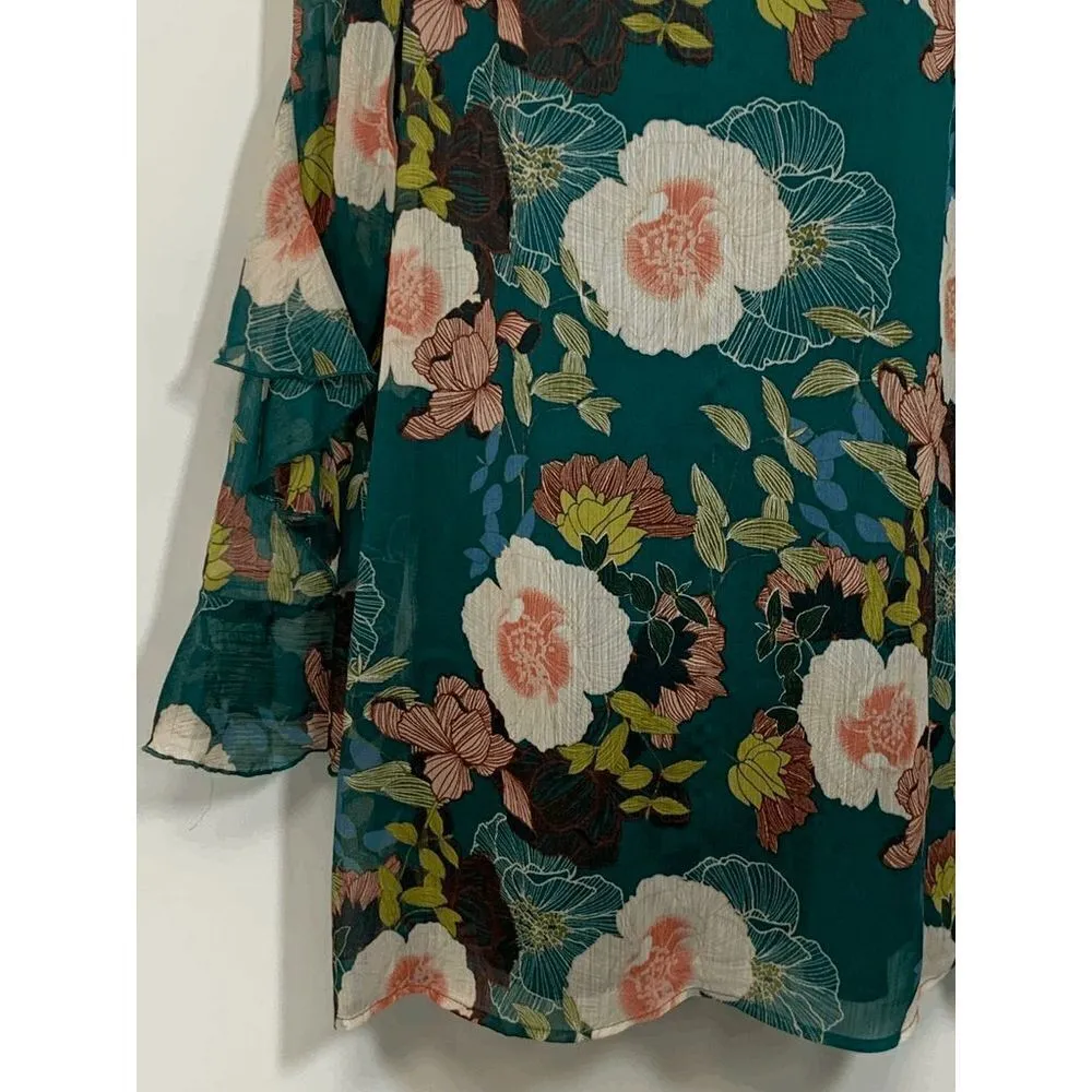 As U Wish Womens Midi Dress Floral Long Sleeve Choker Neckline Multicolor Small - Image 10