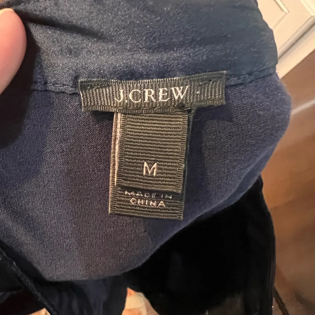 J. Crew Tuxedo Bib Blouse Navy Blue Pleated Button Detail Cotton Size Medium - Image 7