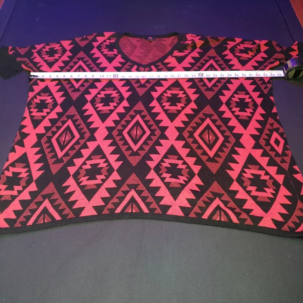 Audrey  Oversized Red & Black 100% Cotton Long Sleeve V-Neck Pullover Sweater L - Image 11