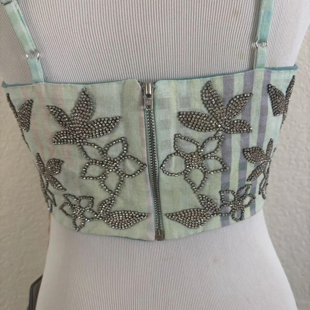 La Fouri Elegant Mint Embroidered Crop Top Green Size M - Image 5