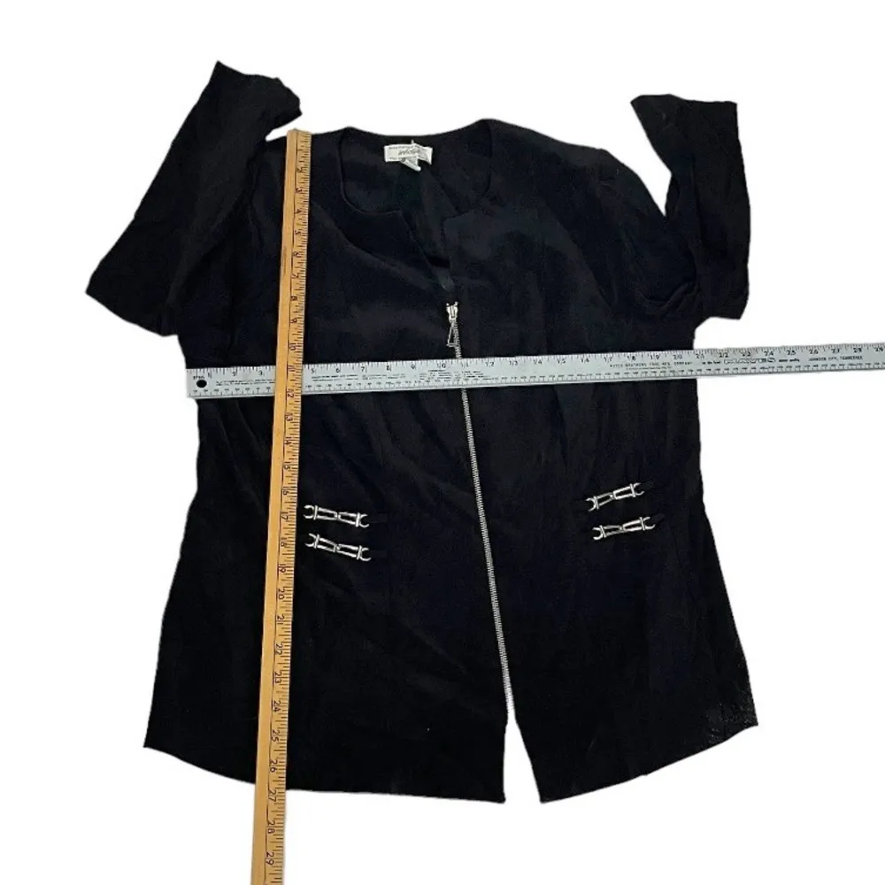 LORD & TAYLOR Black Jacket Zip Front Silver Hardware Size 16W VINTAGE Round Neck - Image 6