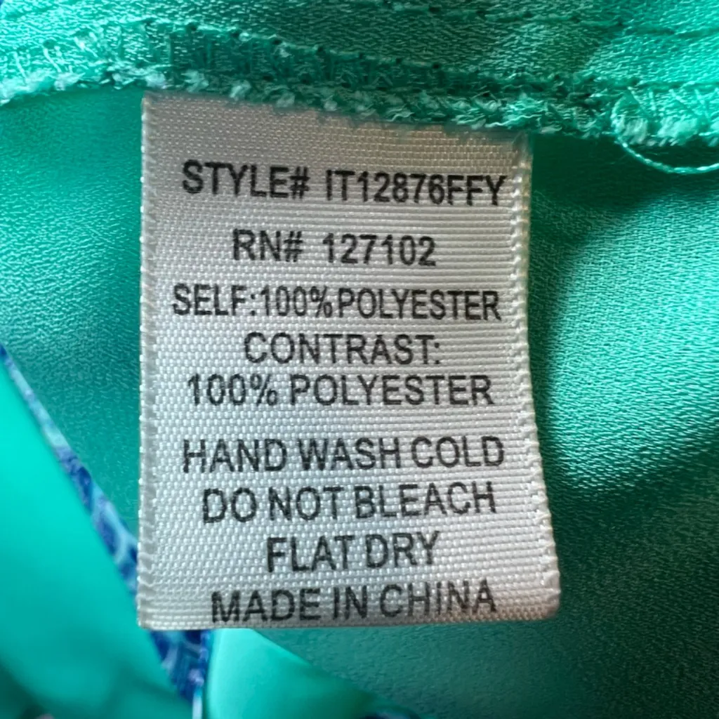 Pink Owl Women's Sleeveless Blouse Shirt Aqua Blue Split Neck Lightweight Medium - Image 10