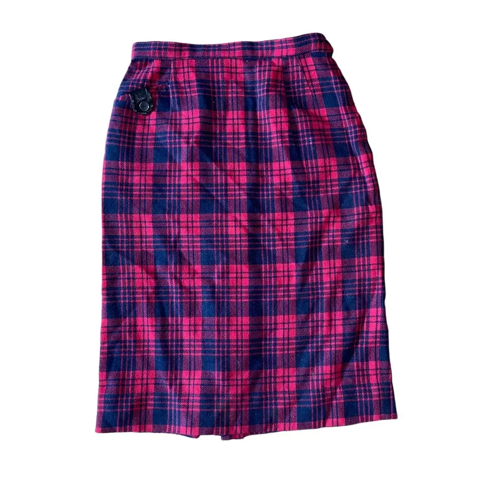 Komatsu Store vintage Plaid skirt waist 12.5”, length 25”small/XS pink blue midi - Image 35