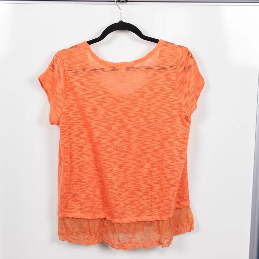 Orange Knit Lace Trim Wallflower Top - Image 2
