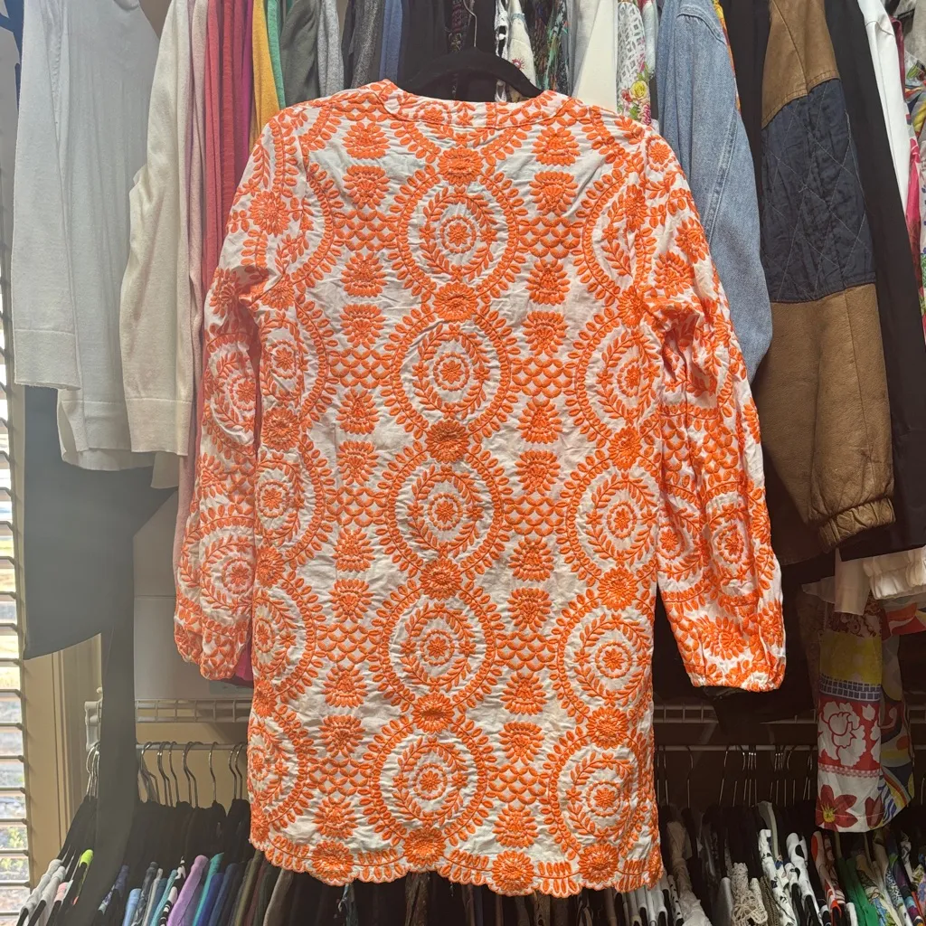 Sunday Up Orange King Street Embroidered Tunic Dress Preppy Beachy - Image 8