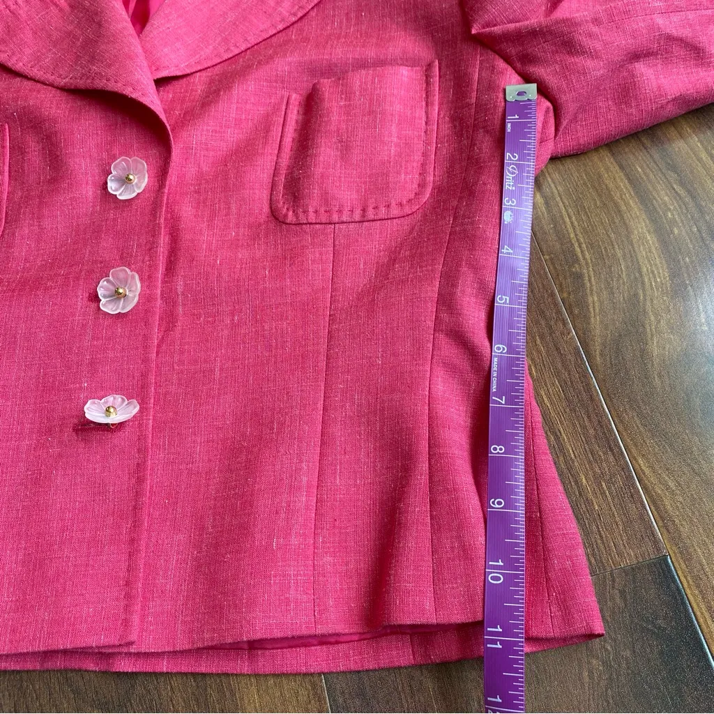 VTG Escada x Zegna Silk Linen Cropped Blazer with Flower Buttons Germany Made Pink Size 40 - Image 10
