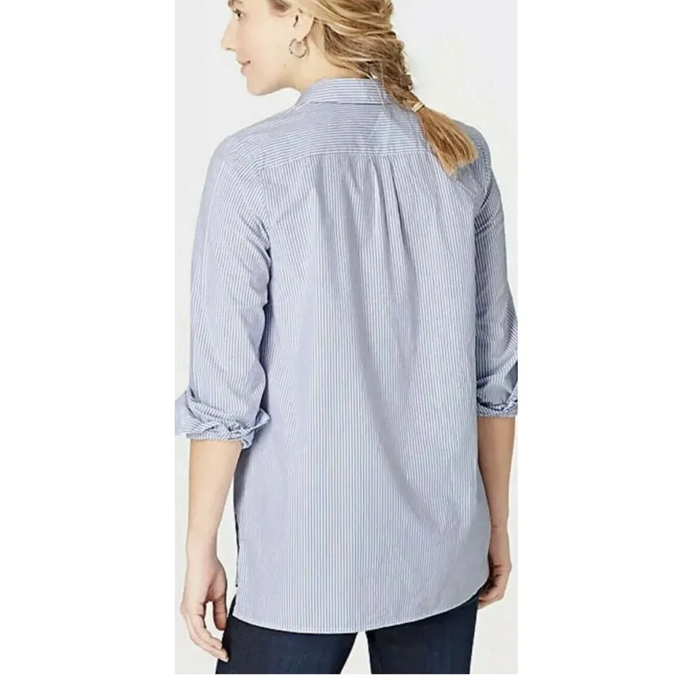 J, Jill Women’s XSmall Blue Stripe Button Down Blouse Floral Embroidered NEW - Image 3