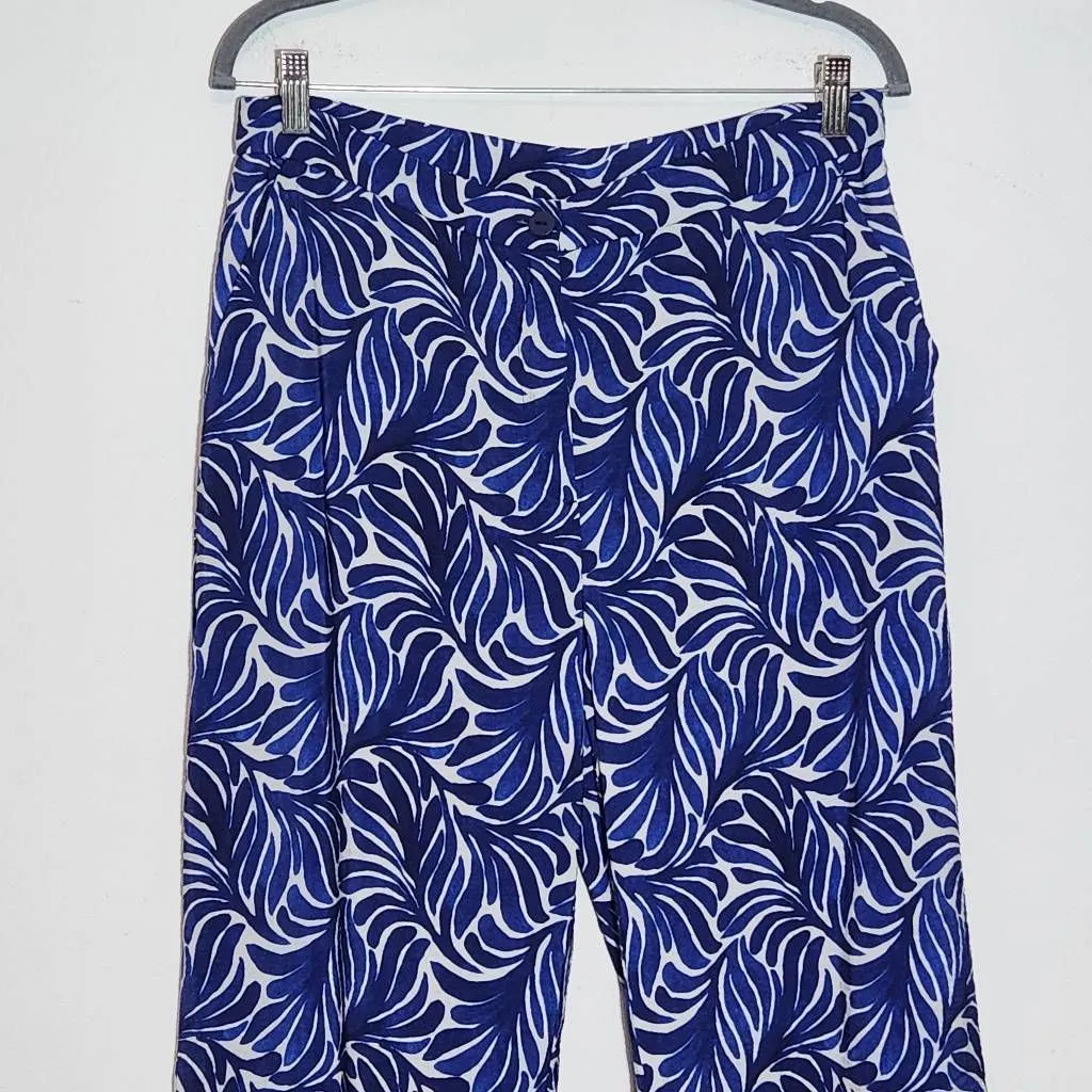 H&M Blue Print Wide Leg Pants Size 12 Blue and White Print Resortwear Pants - Image 3