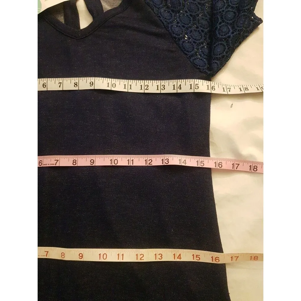 Loveappella Womens Size XS Blue Blouse Top Nerbi Lace Sleeve Keyhole Back Knit - Image 10