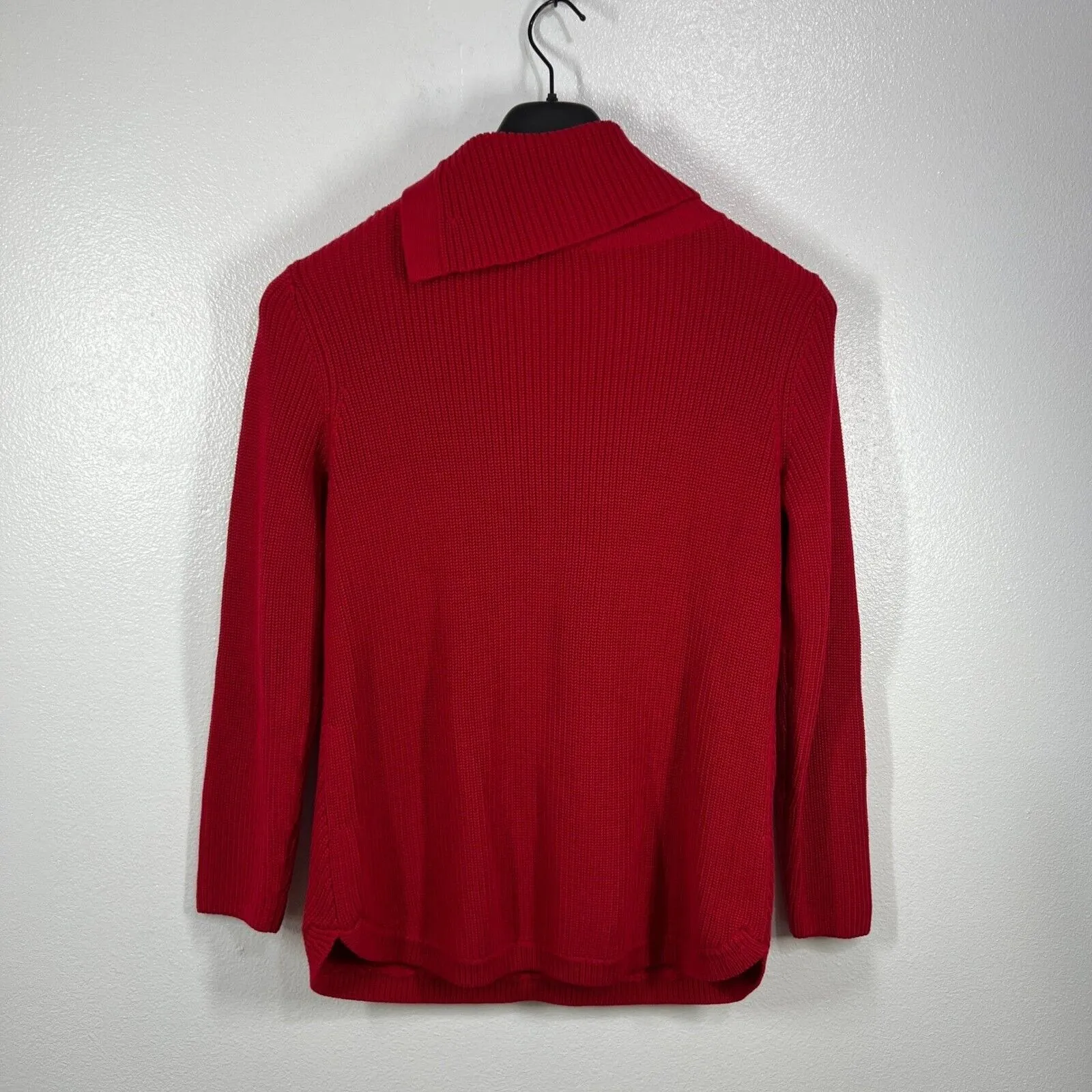 Talbots Red Cotton Blend Ribbed Knit Sweater Medium Cowl‎ Neck Knit Pullover Top - Image 2