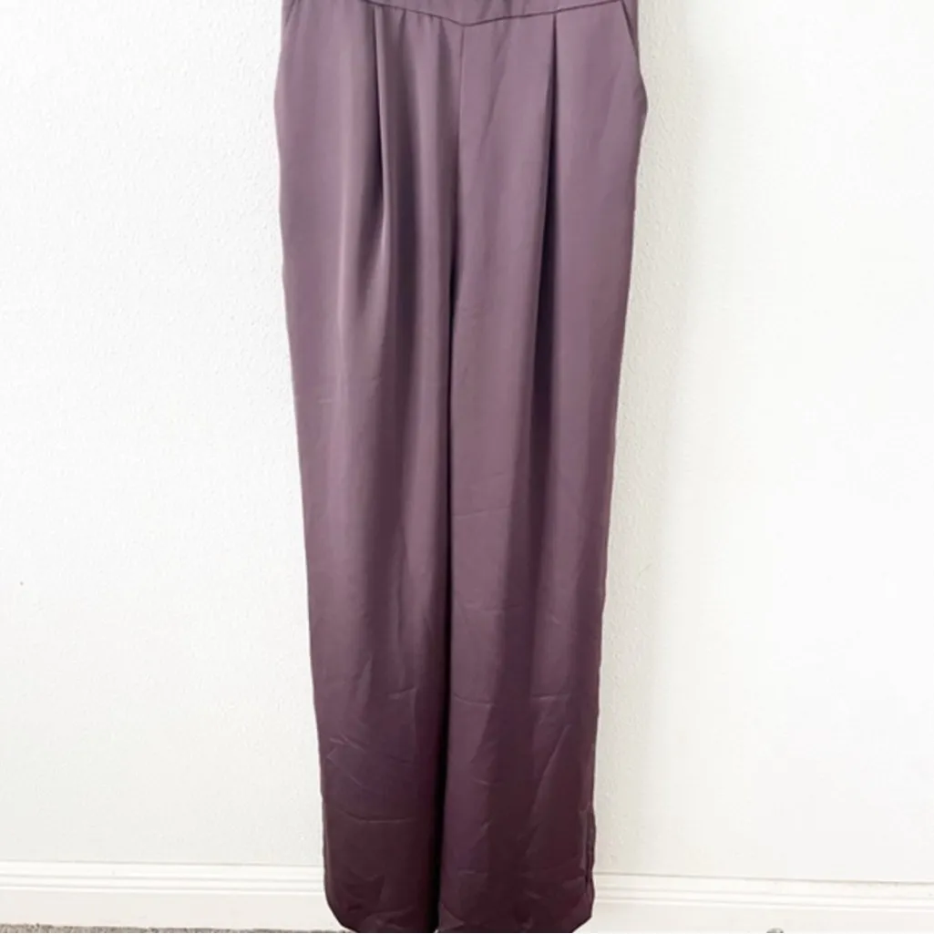 Ramy Brook Ezra Satin Wide Leg Jumpsuit in Raisin Purple - Image 5