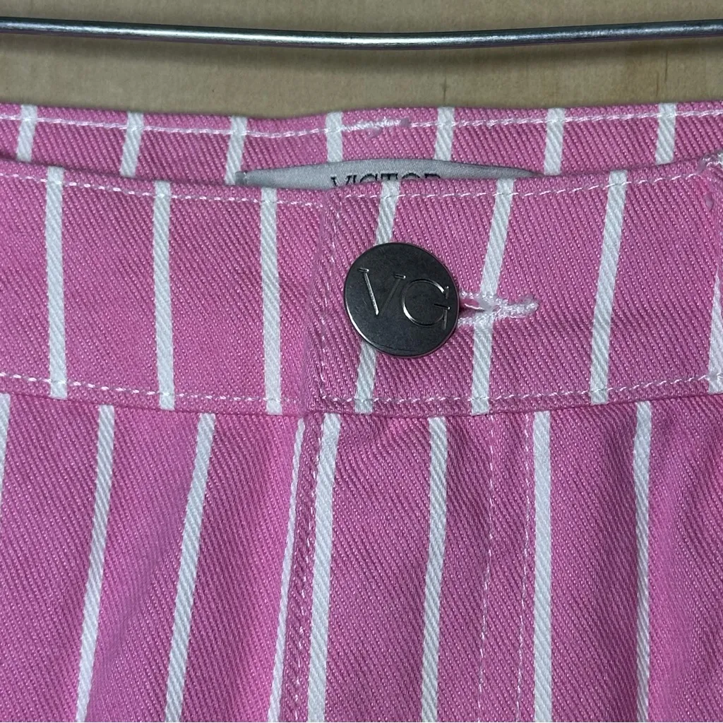 Victor Glemaud Target Sz 4 Women’s Pink White Denim Striped Mini Jean Skirt - Image 3