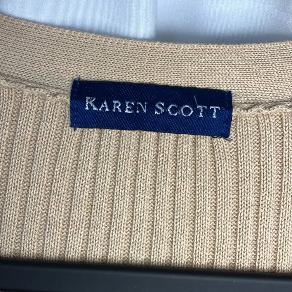 Karen Scott tan long sleeve cardigan sweater woman’s size large - Image 3