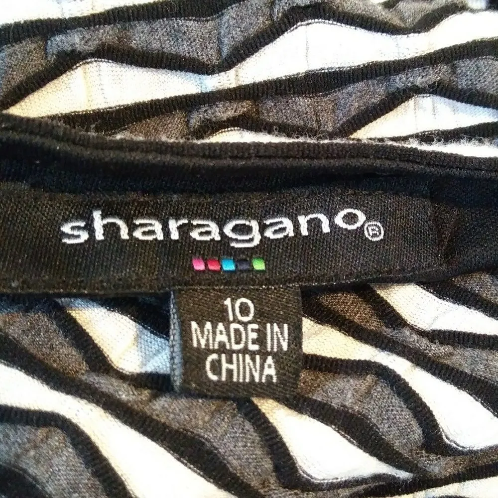 SHARAGANO Gray White Sheath Dress w/ Belt Size 10 - Image 6