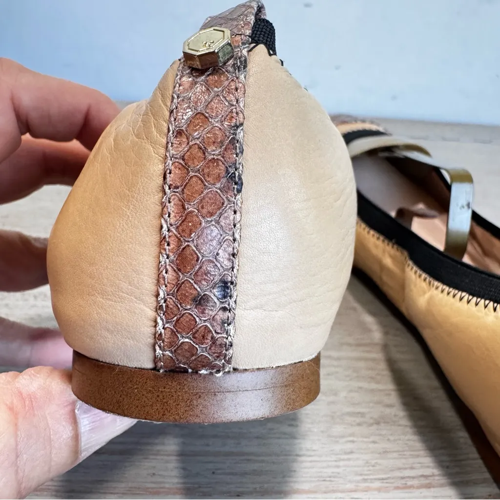 Louise Et Cie Elainne Tan & Snakeskin Leather Ballerina Ballet‎ Flats Size 8.5 - Image 5