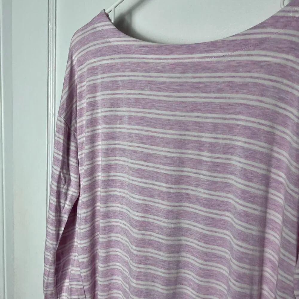 Loft Outlet Lounge Pink Soft Knit Split Back Striped Cozy Sweater Sweatshirt MED - Image 2