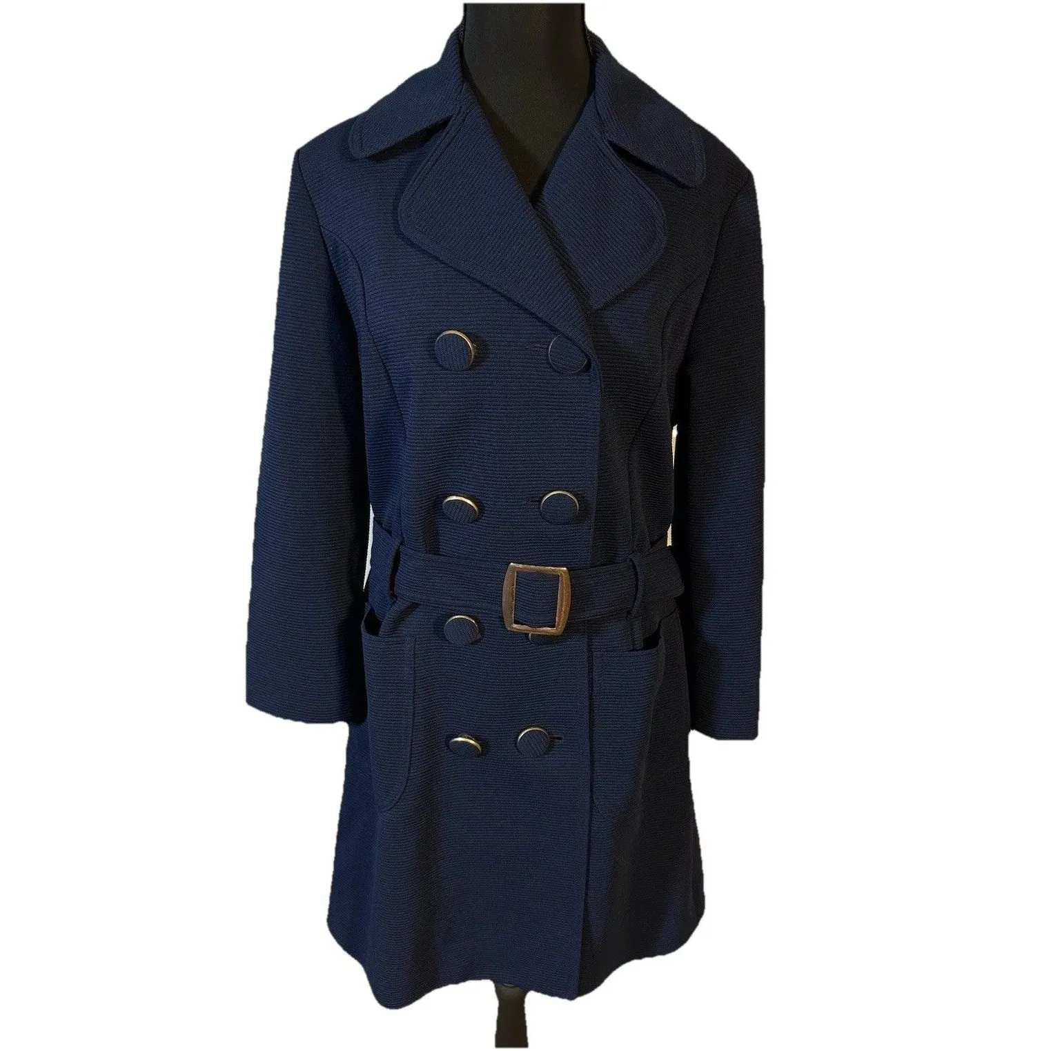 Vintage The Pageant Coat Navy Belted Double Breasted Swing Coat 1960s Size S Blue - Image 2