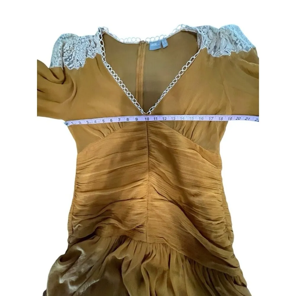 ASOS LACE INSERT SHIRRED WAIST SKATER MINI‎ DRESS IN MUSTARD-YELLOW LACE SIZE 12 - Image 6