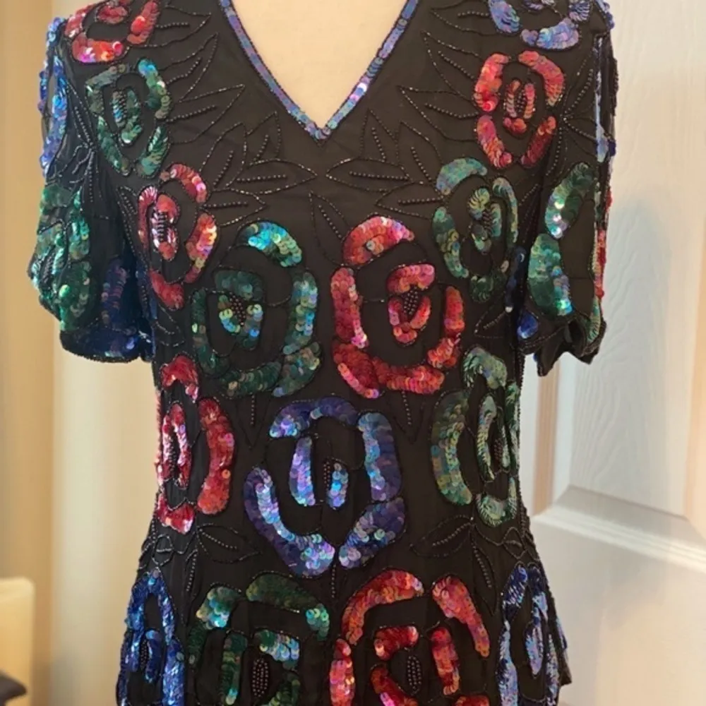 Vintage Stenay Multicolor Sequin Beaded Party Blouse, Evening Wear, 1980 - Image 3