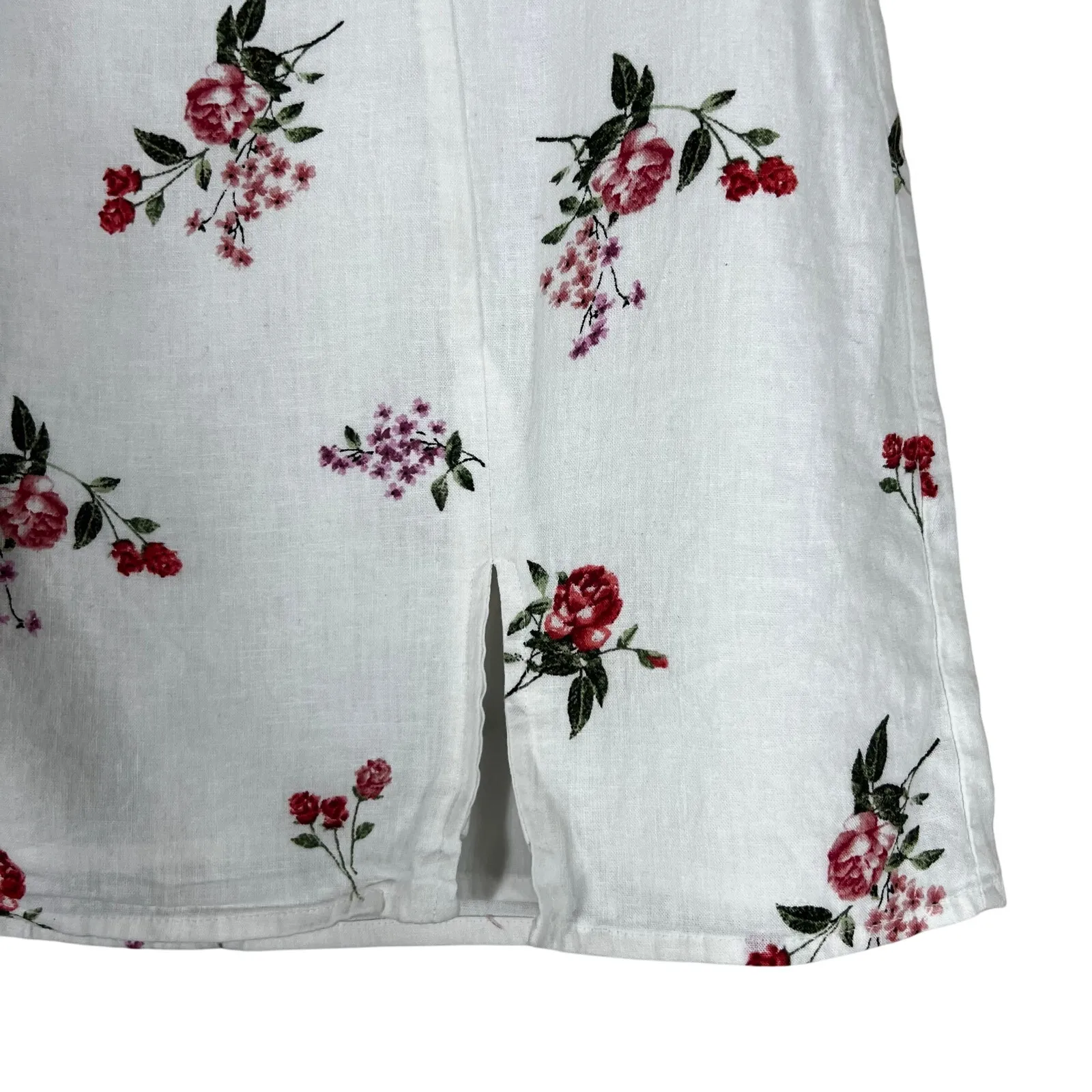 Forever 21 Mini Skirt Womens M White Floral Linen Slit Cottagecore Coquette - Image 2
