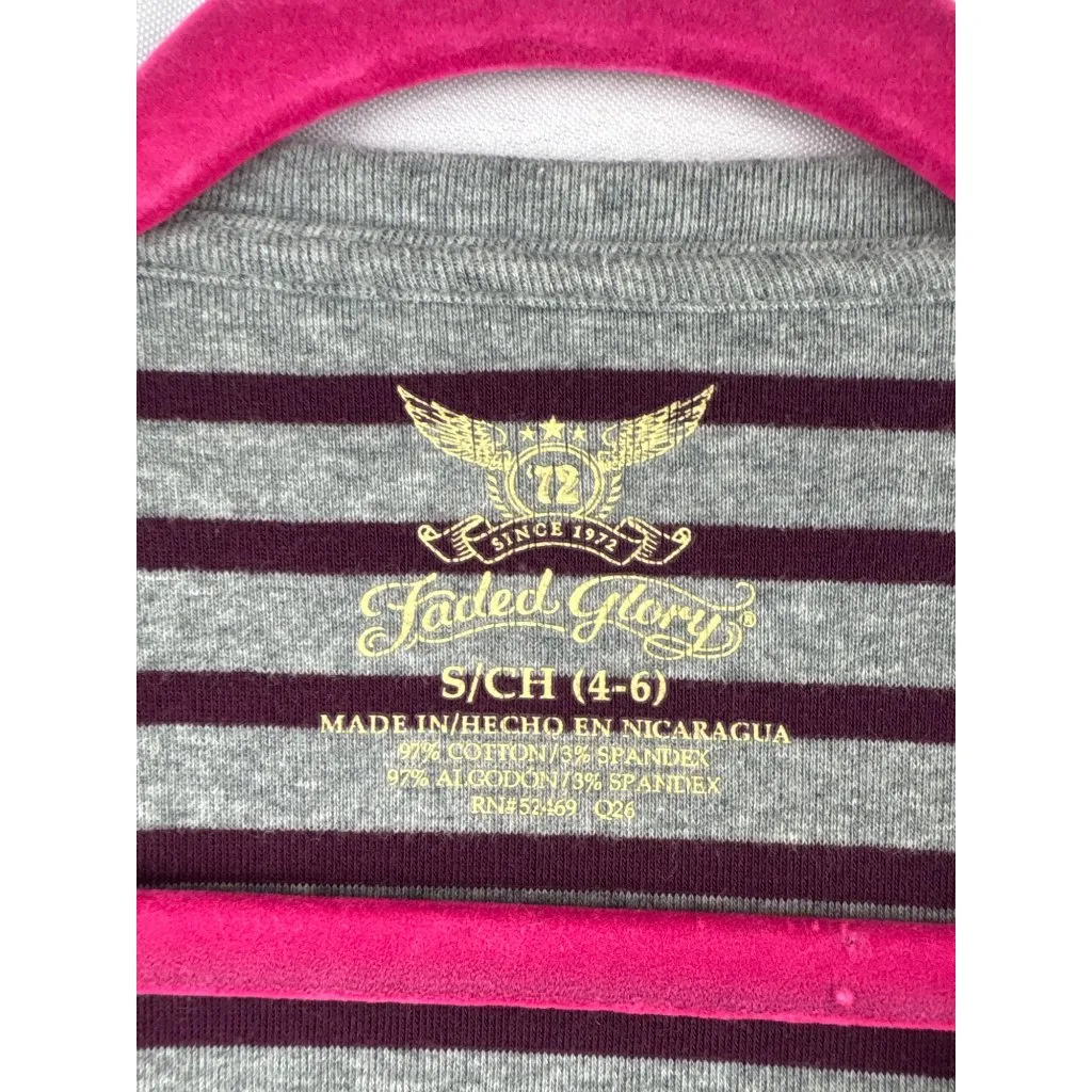 Faded Glory Womens Striped Long Sleeve Top S (4/6) Cotton/Spandex Gray & Burgund - Image 3