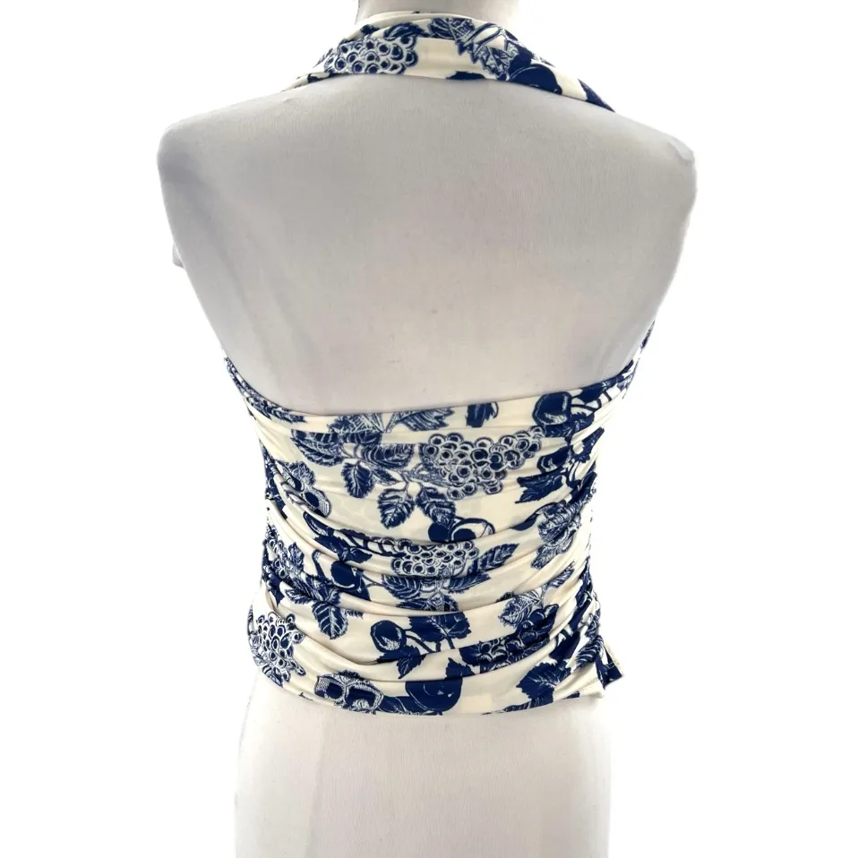 Free People Tommie Knit Top blue white floral sz S - Image 4