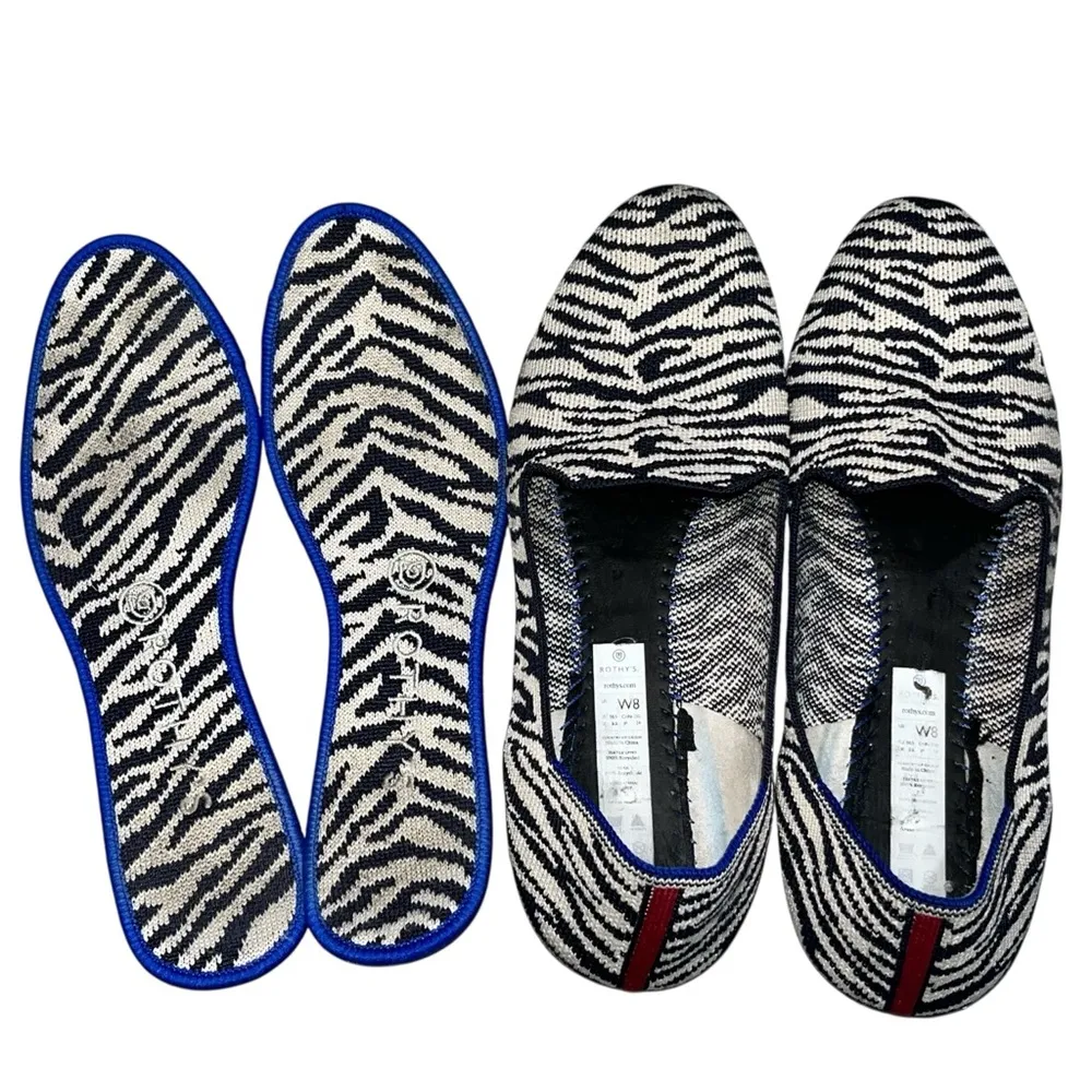 Rothy's The Almond Loafer Zebra Print Navy Blue & White Loafers Flats Shoes 8 - Image 10