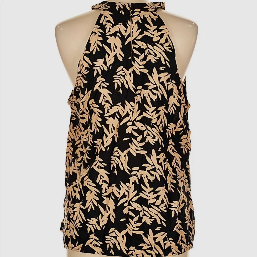 Rachel Zoe Black & Gold Retro Boho Floral Leaf Line Blend Halter Top Parisian - Image 2