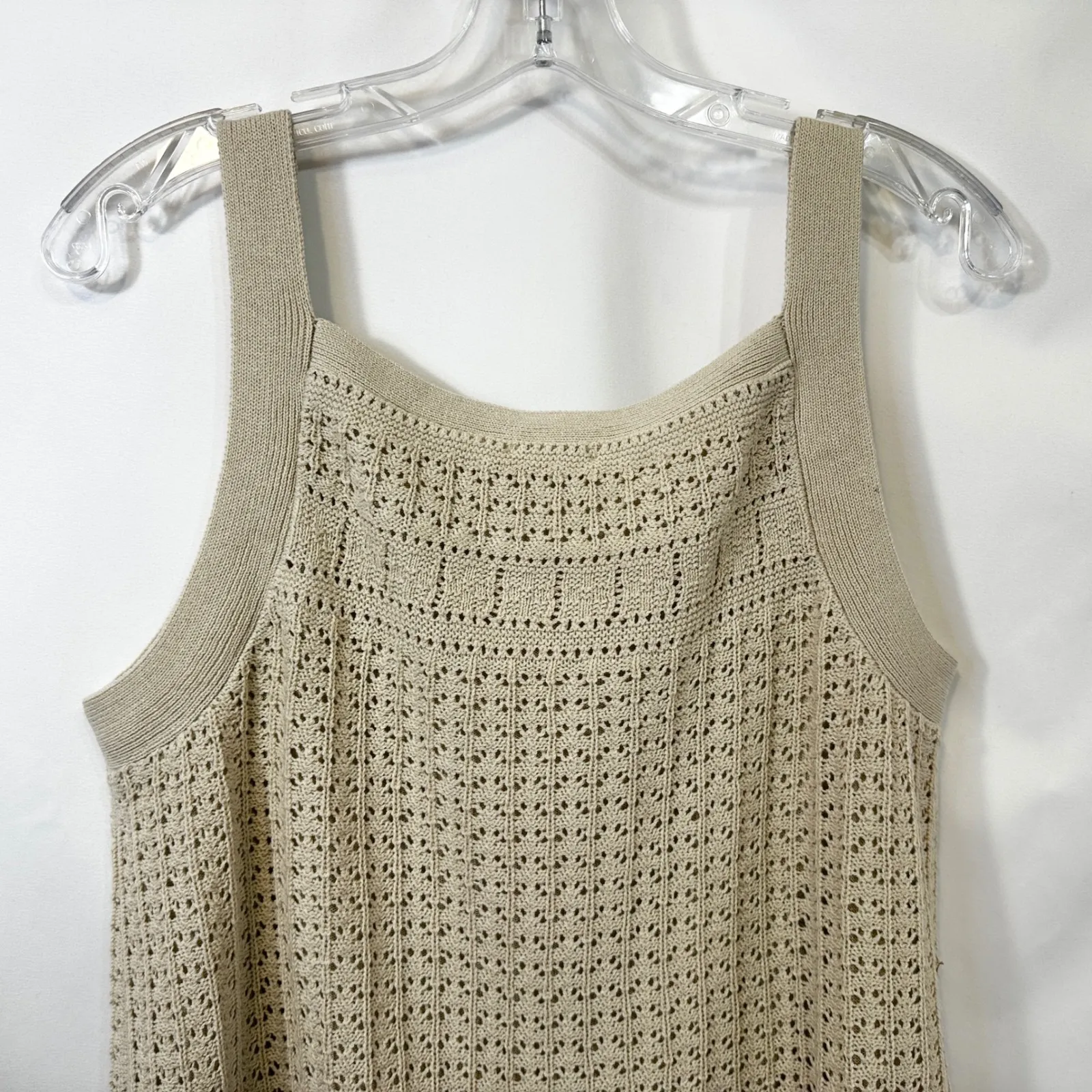 J. Jill MP Knit Tank Top Crochet Sleeveless Beige Granola Soft Girl 1770 Tan Size M - Image 6