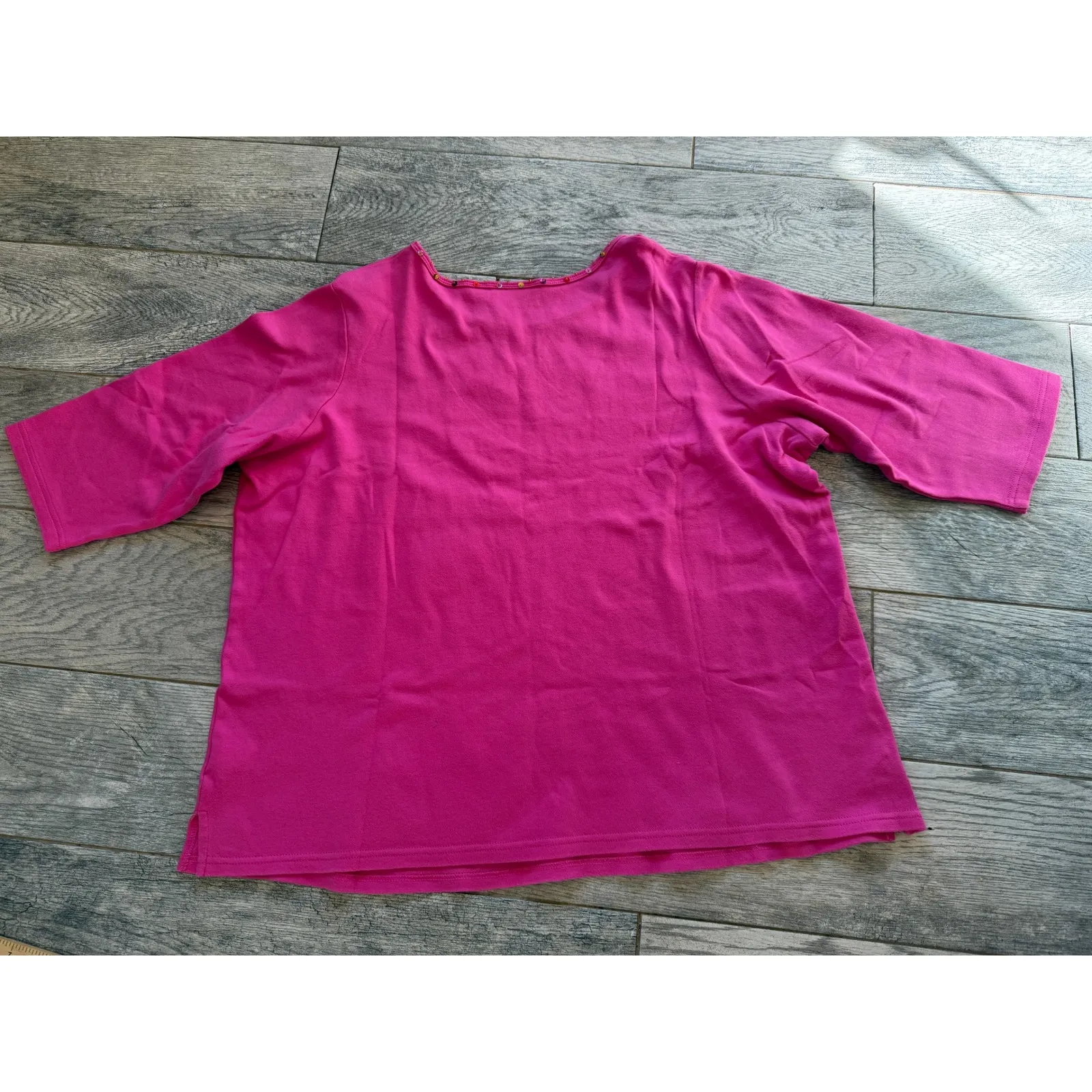 Quacker Factory Shirt Heart Sequin 3/4 Sleeve Top Plus Size 1x Pink Valentines - Image 3