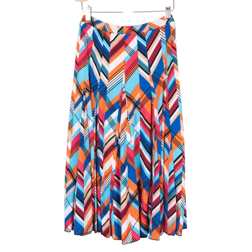 Premise Flare Skirt M Womens NEW Chevron Pink Orange Blue Elastic Waist Midi - Image 6