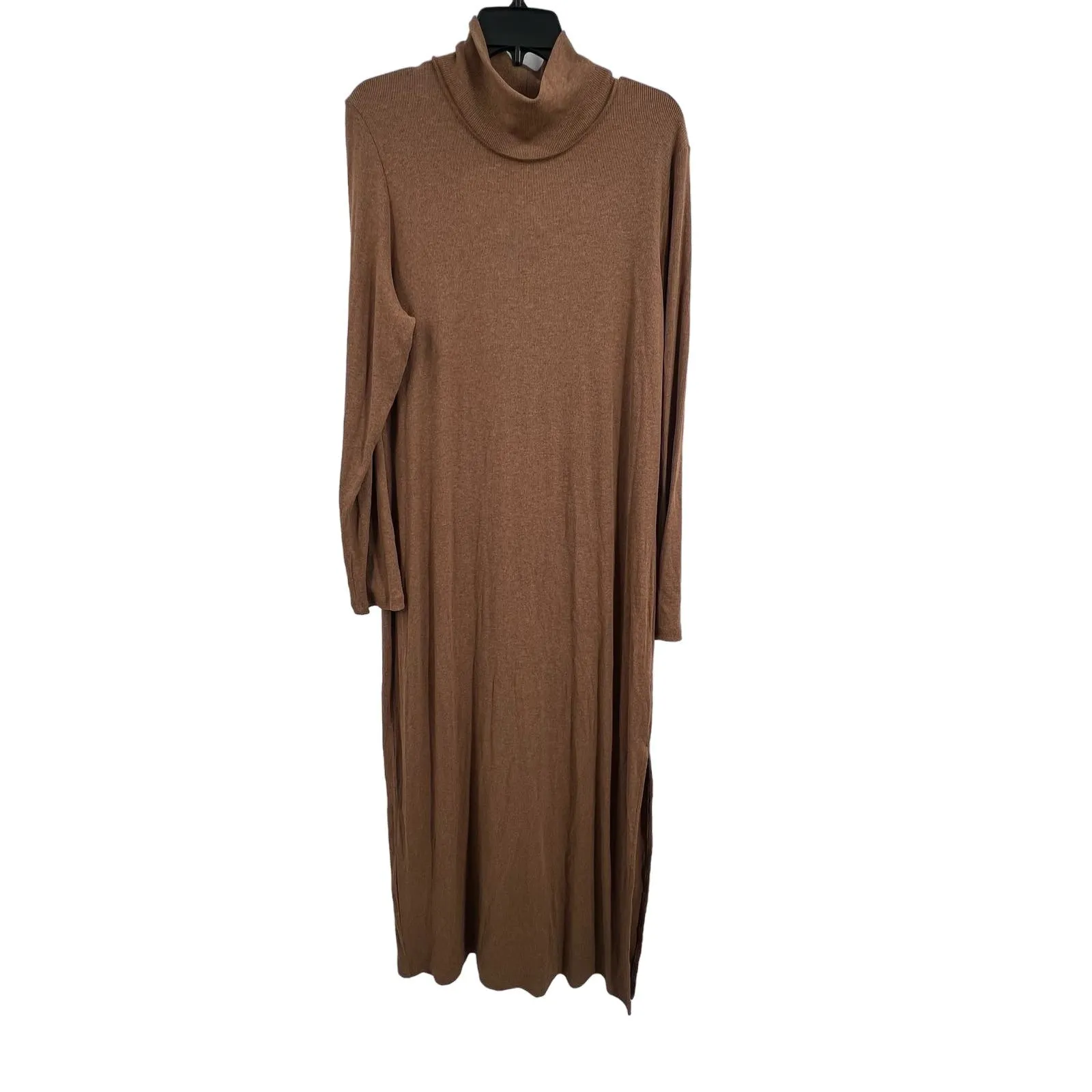LNA Turtleneck Midi Dress Ribbed Knit‎ Brown Size 2X New - Image 2