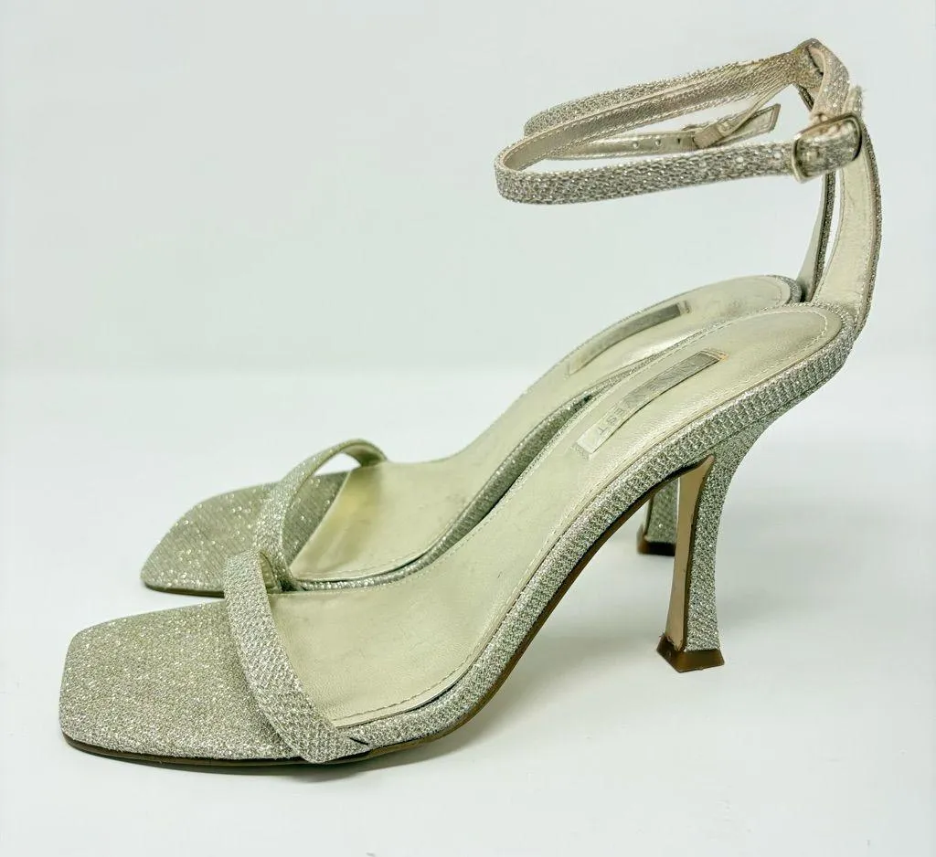 Nine West Shiny Ankle Strap Sandals Heels Silver Glitter Women’s Size 7.5 M - Image 6
