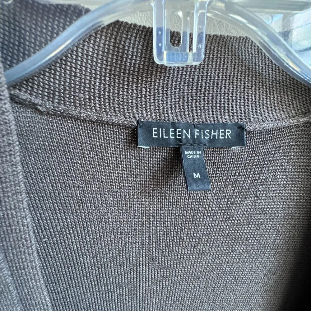 Eileen Fisher M Silk Cotton Knit Cardigan Jacket Open Front Elbow Sleeve - Image 3