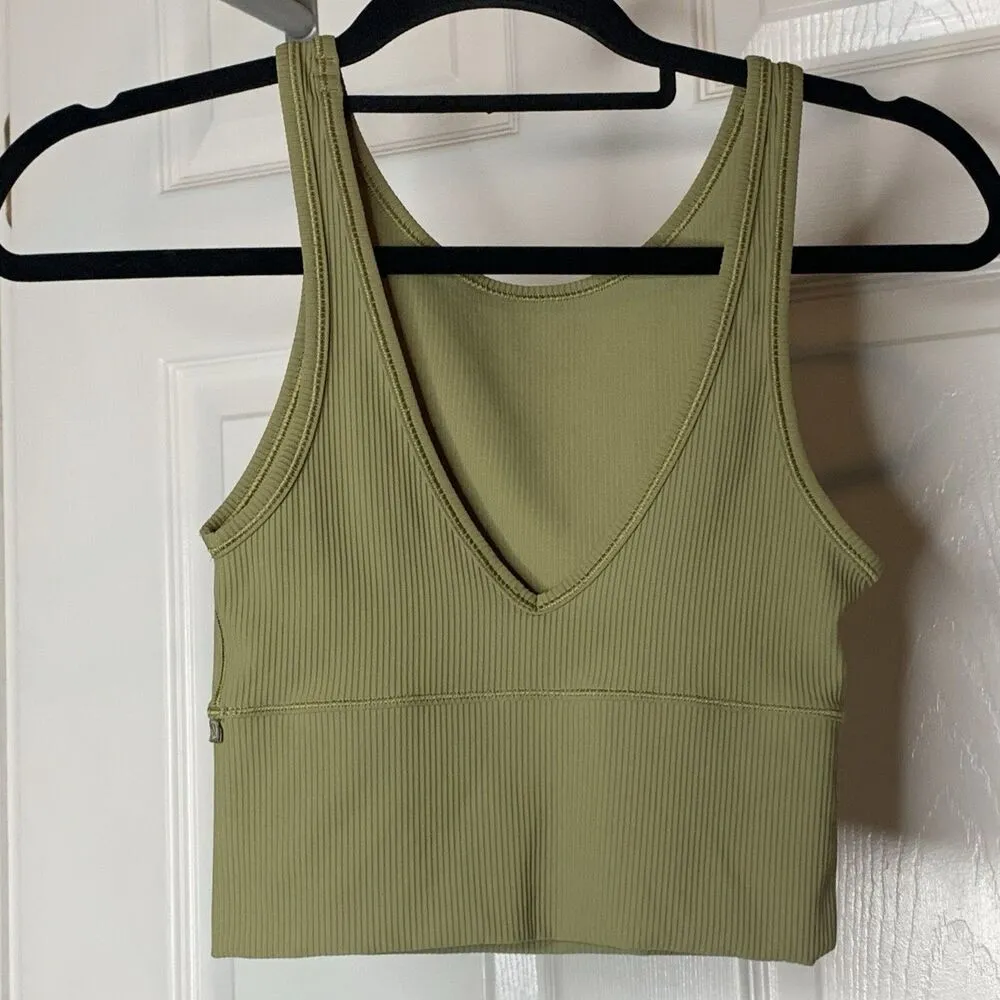 Lululemon Power Pivot Ribbed Tank Top Bronze Green Olive Sz 2 Reversible - Image 4