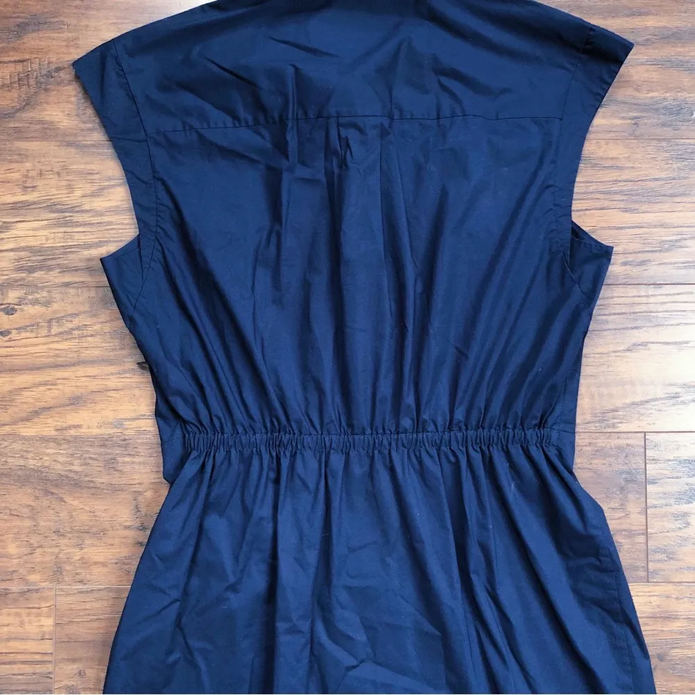 MILLY • Maxwell Ruched Poplin Shirtdress navy cap sleeve sheath dress fitted - Image 12