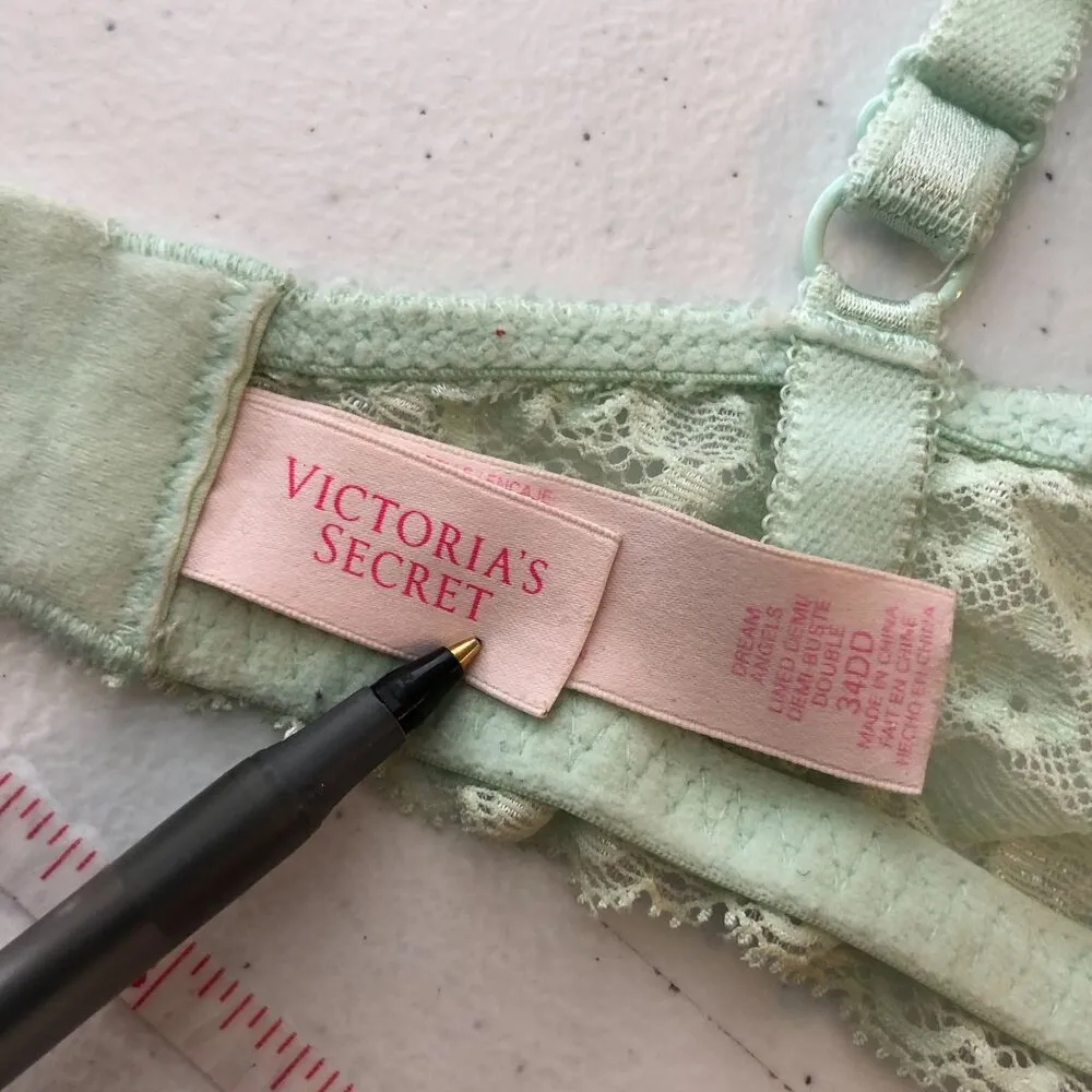 Victorias Secret Bra Dream Angels Lined Demi Lace Rhinestone Mint Green 34DD - Image 3