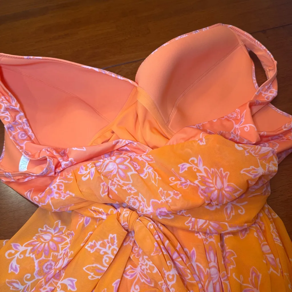 Cacique NWOT No-Wire Swim Dress Orange Floral Plus Size 32‎ Lane Bryant - Image 6