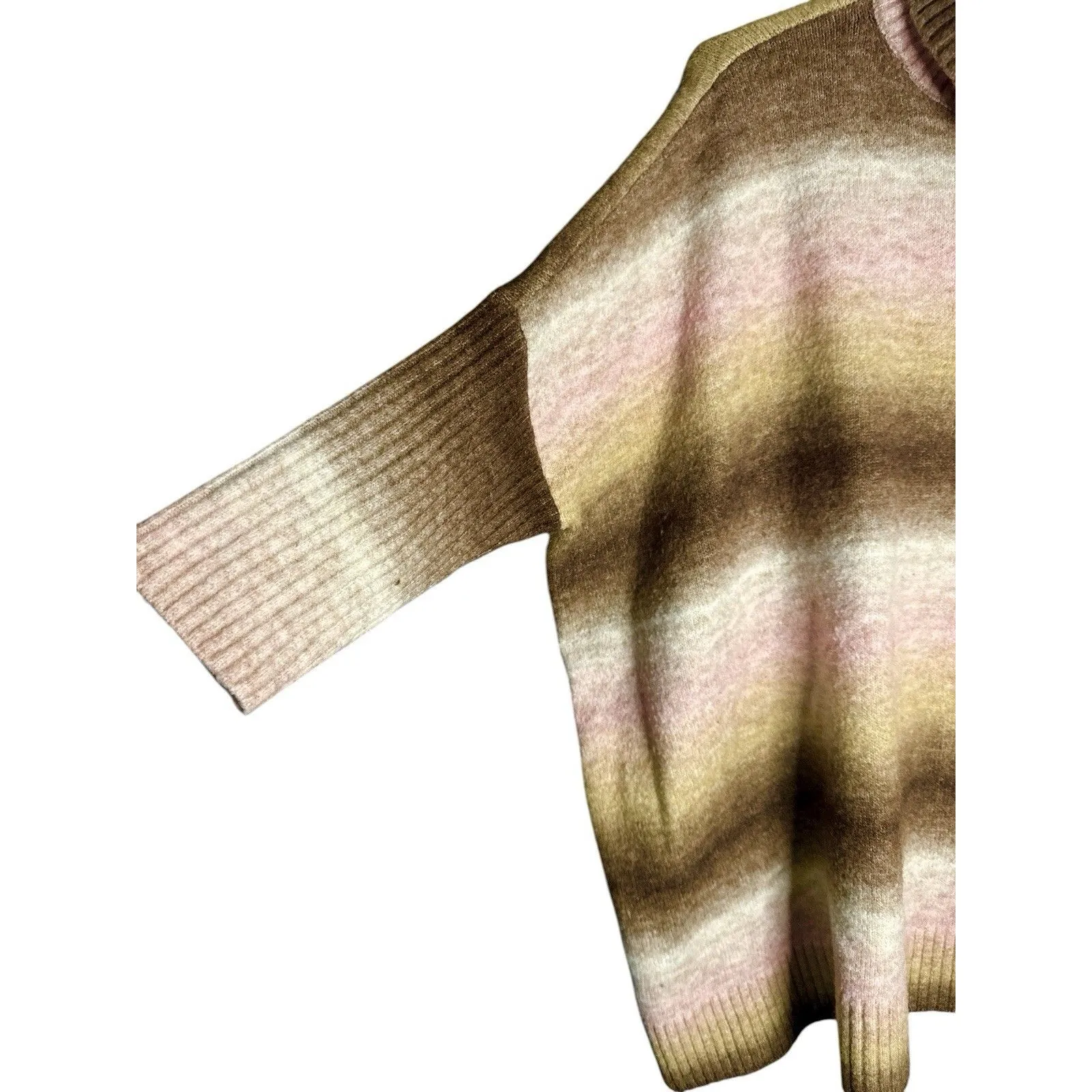 Loft Ombre Turtleneck Poncho Stripe Pullover Knit Oversize Sweater Medium Cozy - Image 3