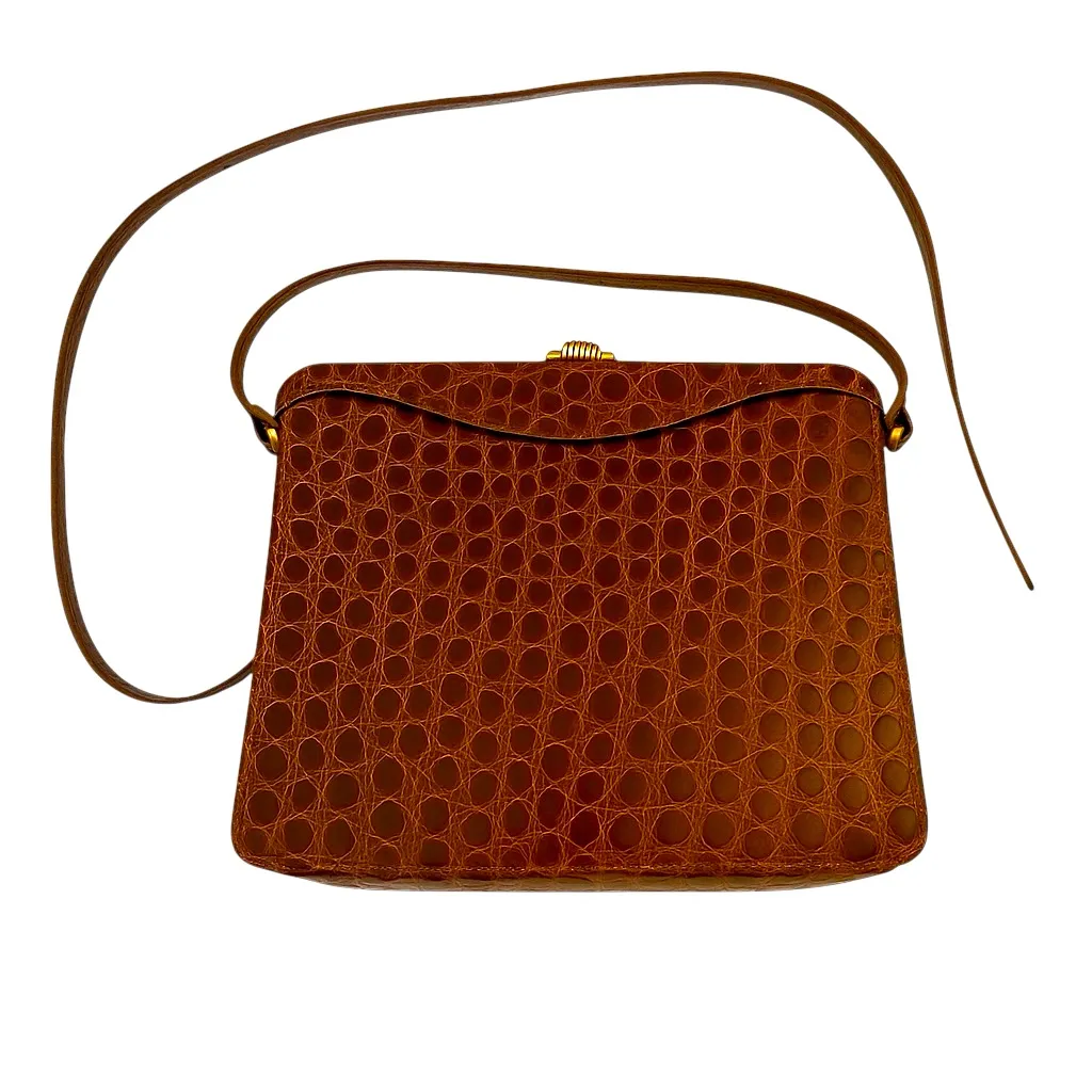 Jill Stuart Vintage Croc Embossed Leather Crossbody Bag Made Italy Brown 9x8x2 - Image 2