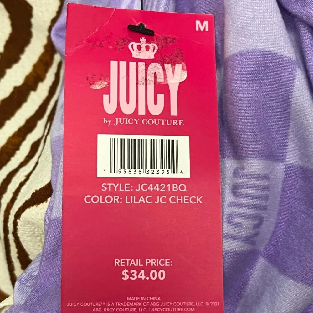 Juicy by Juicy Couture Purple Checkered T-shirt Sleepwear Dress Sz M Soft Comfy - Image 8