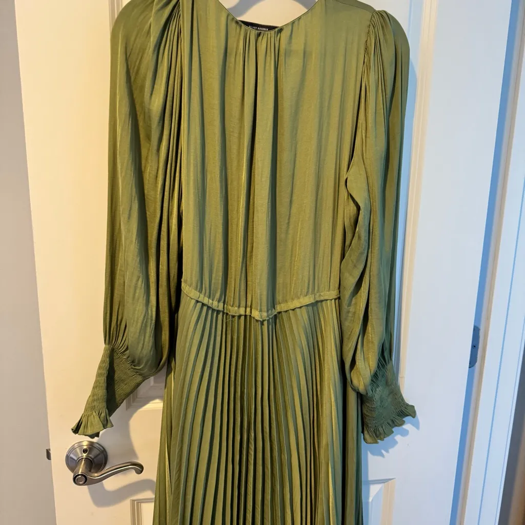 Rebecca Taylor Pleated Sateen Long-Sleeve Dress In Matcha Green | XL - Image 9