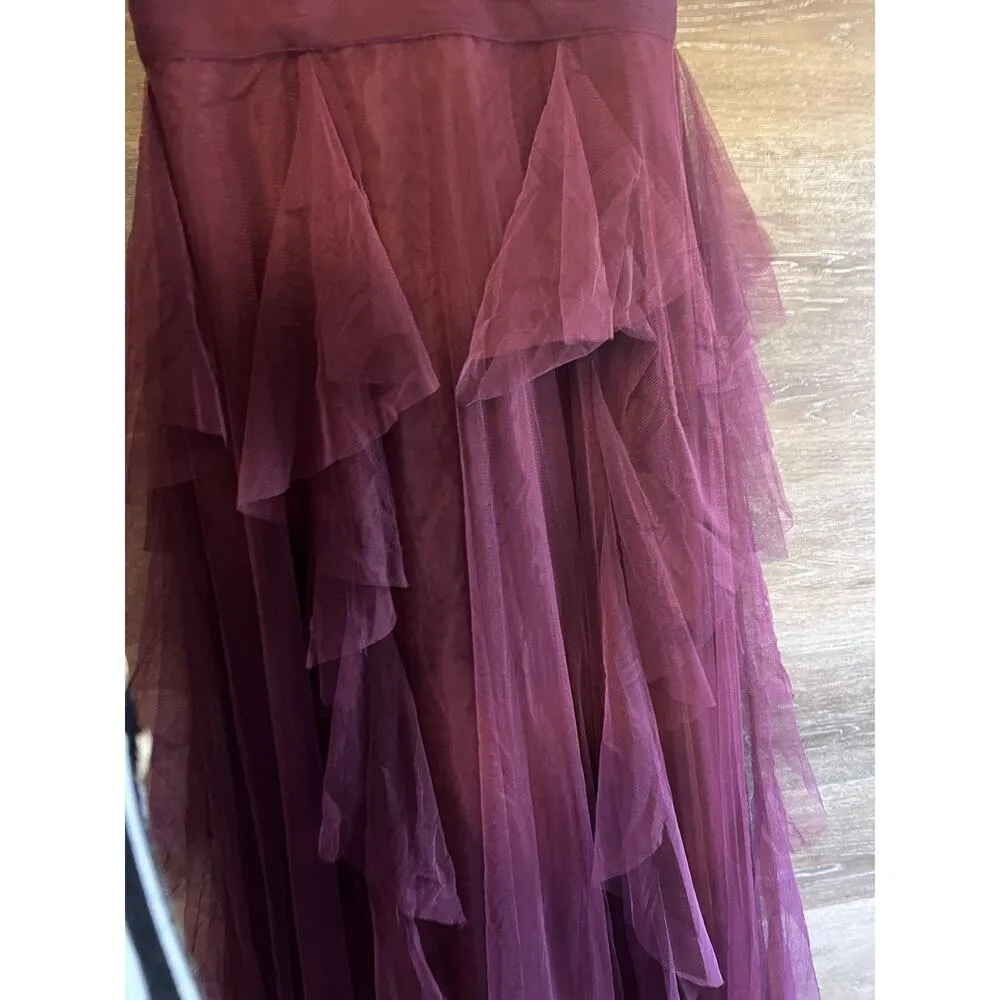 WTOO Watters Bridesmaid Dress Burgundy Sz 10 XL Tule Tiered Bobbinet Chiffon New - Image 4