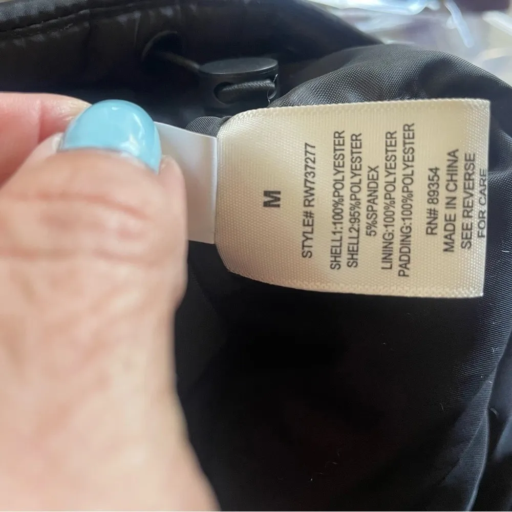 Ultra Flirt Puffer Jacket Black Quilted‎ Fleece Sleeve Full Zip Mock Neck M - Image 8