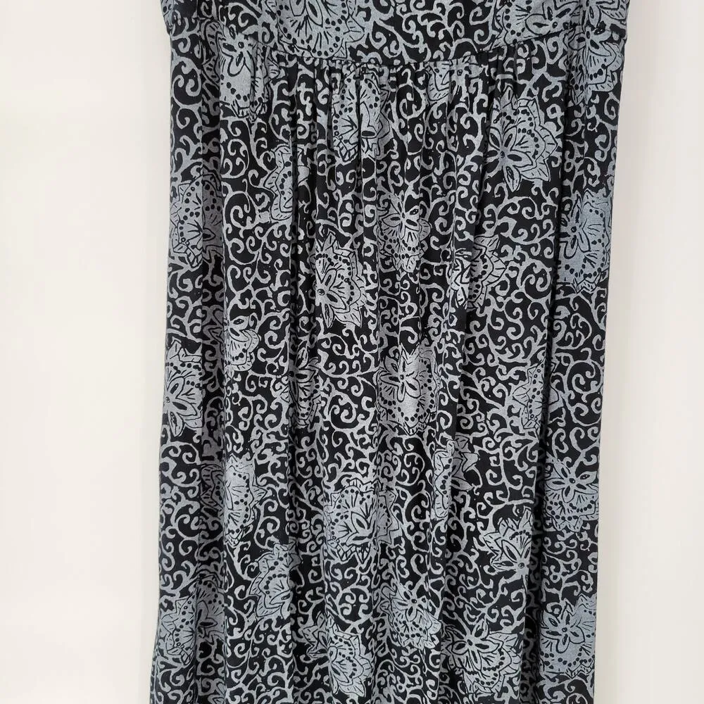 Fresh Produce Maxi Tank Dress Womens M Black Gray Floral Smocked Sleeveless USA - Image 8