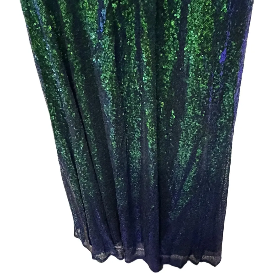 Kate Kasin Mermaid One Shoulder Green Sequin Gown Formal Bridal Wedding Size 16 - Image 3