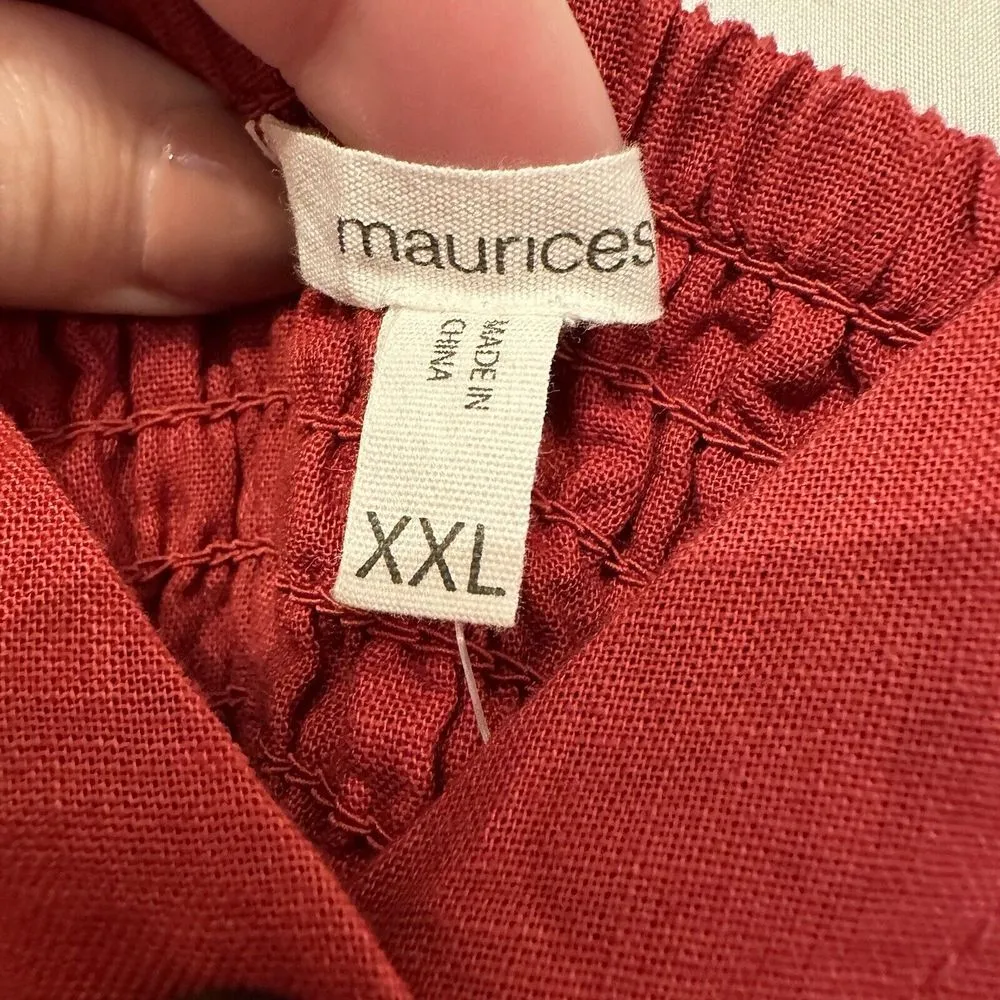 Maurices Women Size‎ XXL Dress Red Linen Blend Tank Faux Wrap Button Up V Neck - Image 7